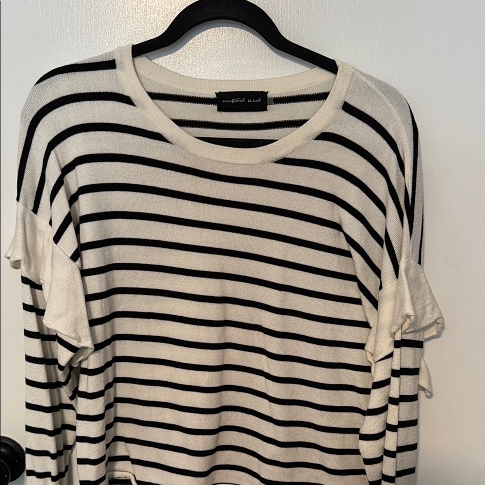 Mustard Seed Cream Ruffled Long Sleeve T-Shirt